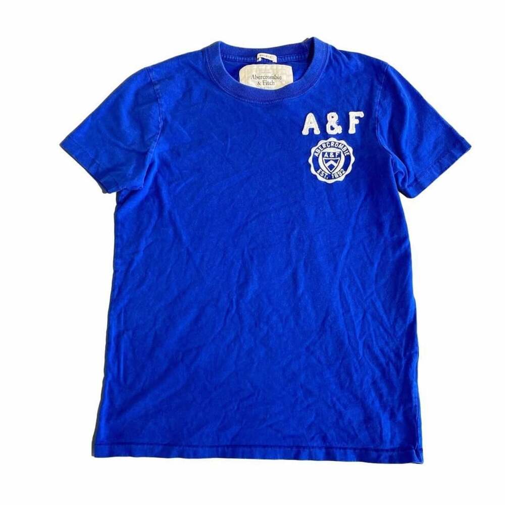 Abercrombie & Fitch Muscle T-Shirt Size S Blue A&F Applique Graphic Tee